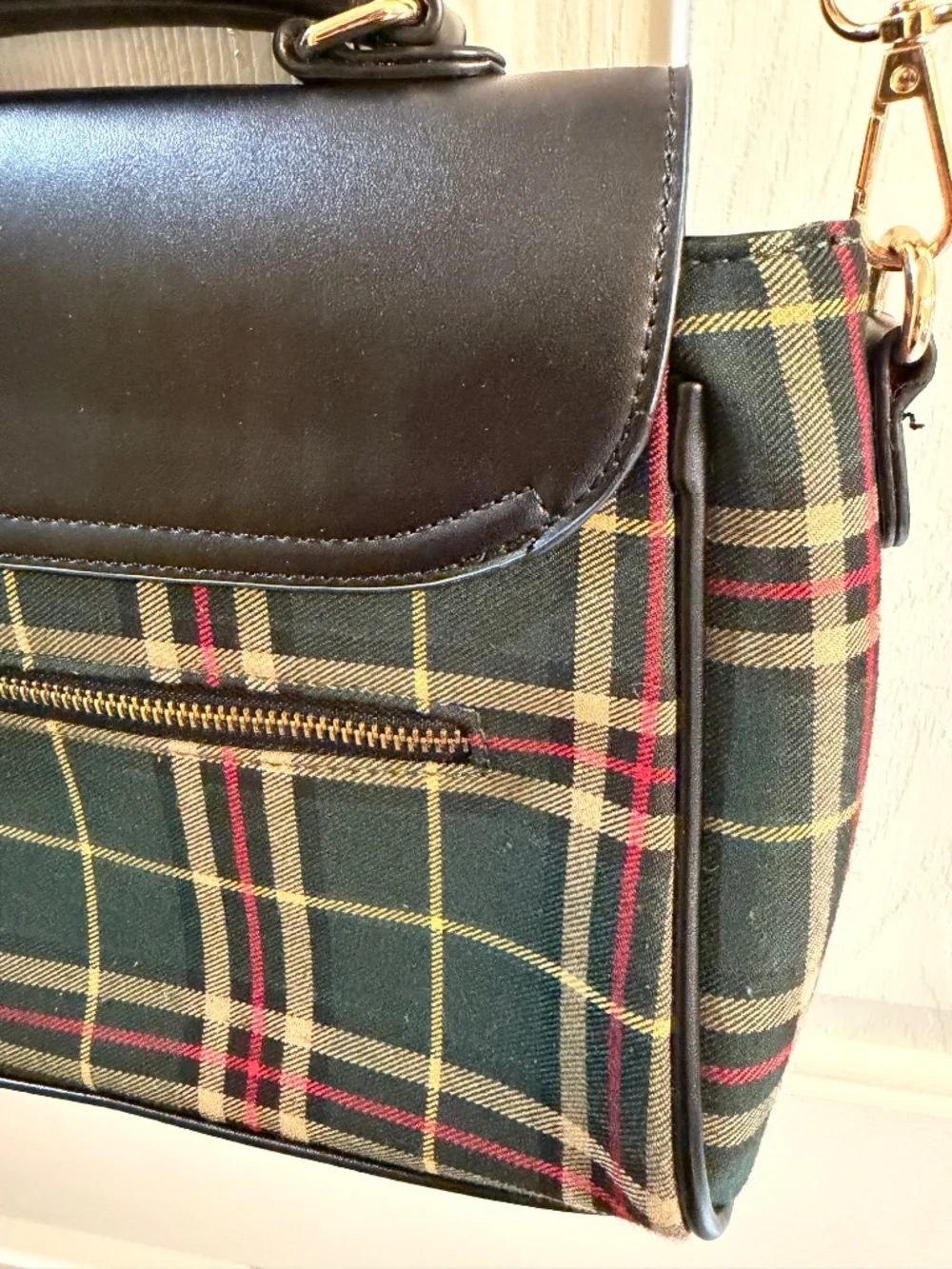 Banned Crossbody Cottagecore Handbag Fox Design Green Red Plaid Unisex